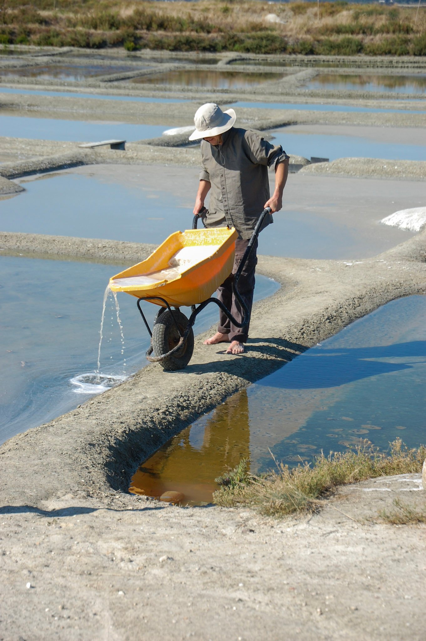 A paludier hand-harvesting salt in the marshes of Guérande, France